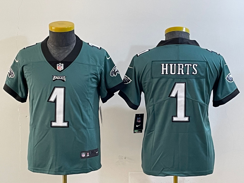 Youth 2025 Philadelphia Eagles #1 Hurts green Nike NFL jersey style 1->youth nfl jersey->Youth Jersey